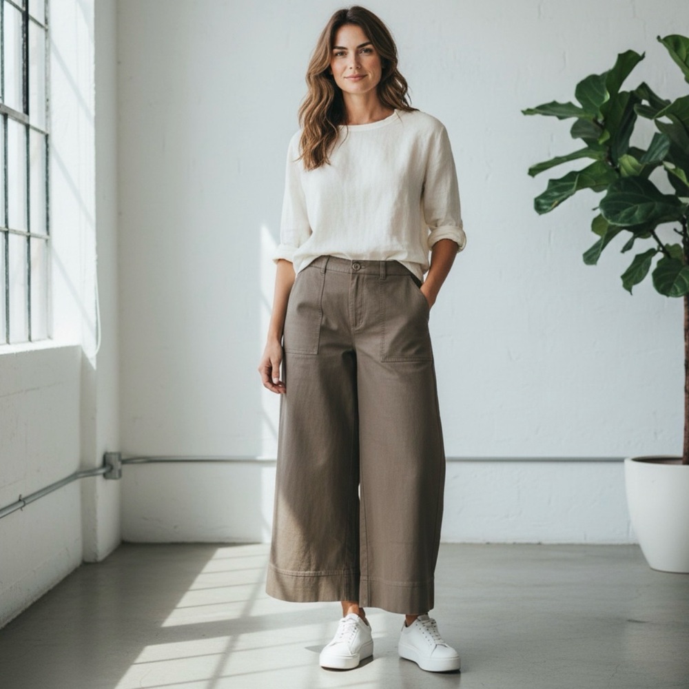 GS GLOBAL Wide Leg Taupe/brown Harajuku Linen Blend Korean Sport Pants M NWOT